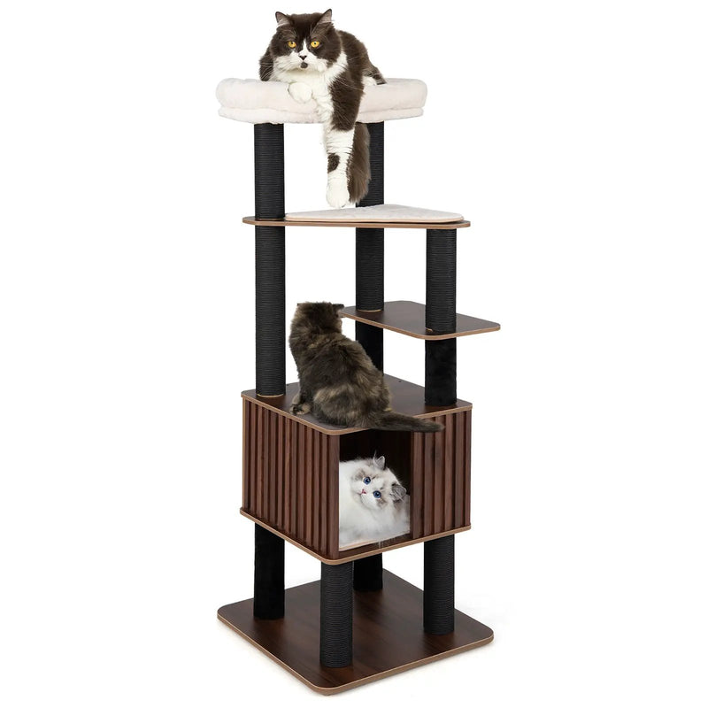 Wooden Cat Tower Top Perch with Soft Padding-Brown by DirectDeals