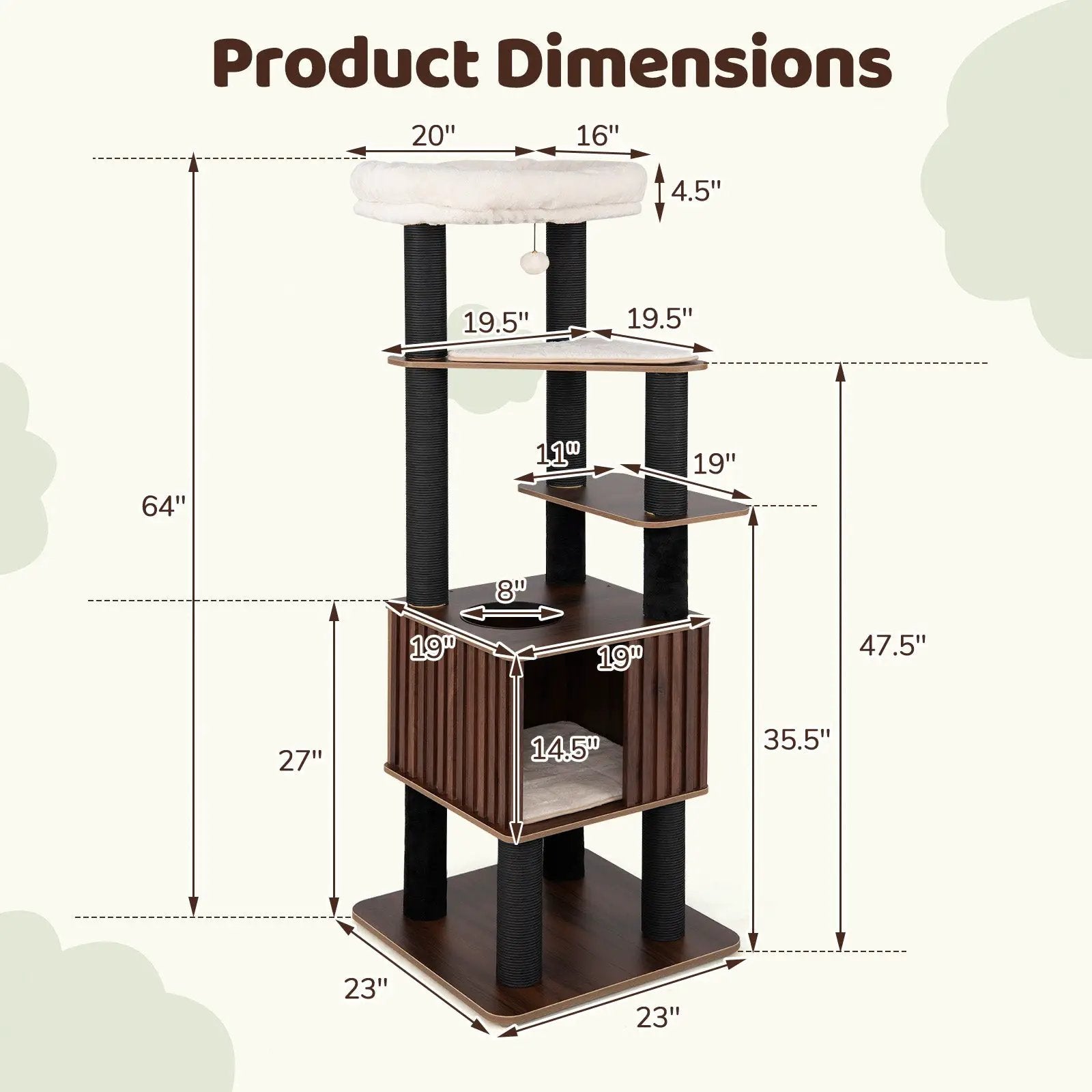 Wooden Cat Tower Top Perch with Soft Padding-Brown by DirectDeals