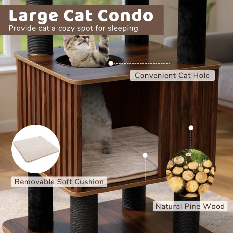 Wooden Cat Tower Top Perch with Soft Padding-Brown by DirectDeals