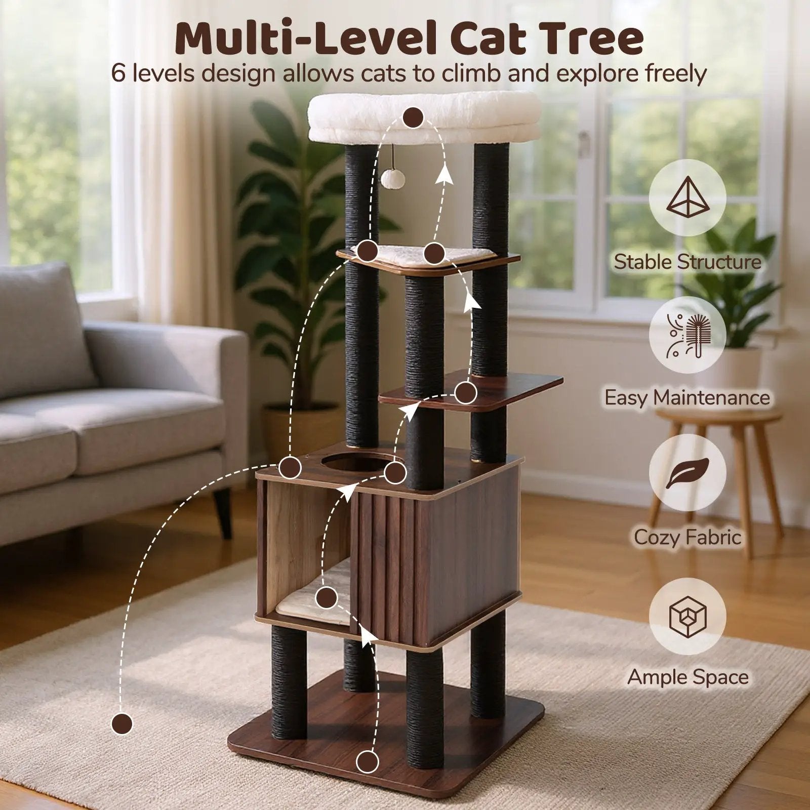 Wooden Cat Tower Top Perch with Soft Padding-Brown by DirectDeals