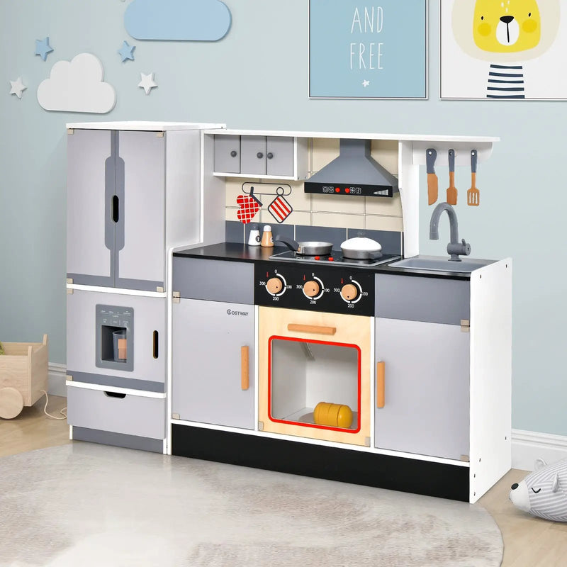 Wooden Chef Play Kitchen and Refrigerator with Realistic Range Hood and Roaster by DirectDeals