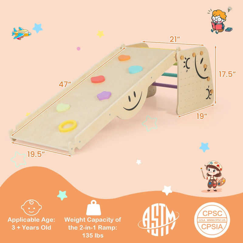 Wooden Climbing Toy Triangle Climber Set with Seesaw-Multicolor by DirectDeals
