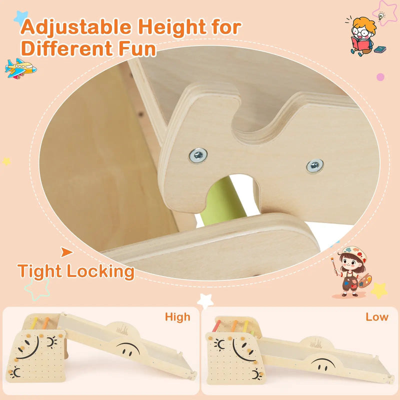 Wooden Climbing Toy Triangle Climber Set with Seesaw-Multicolor by DirectDeals