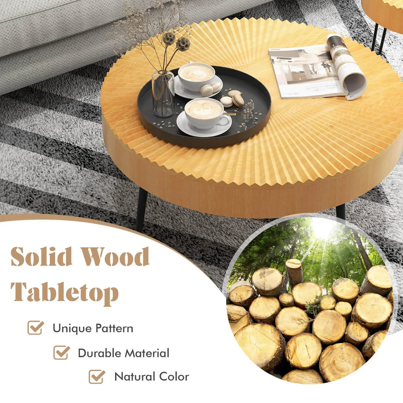 2 Set of Wooden Coffee Table with Metal Legs and Adjustable Foot Pads by DirectDeals