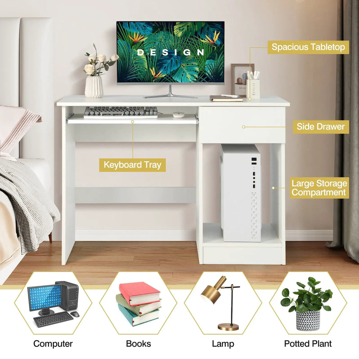 Wooden Computer Desk with CPU Stand by DirectDeals