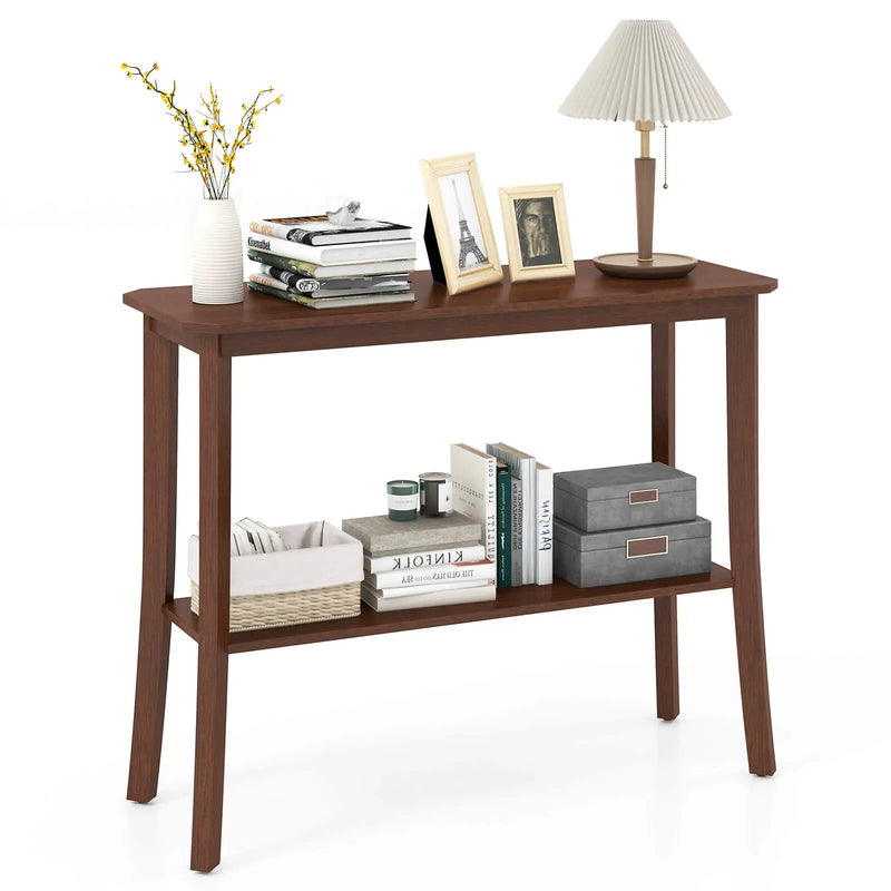 2-Tier Freestanding Wooden Console Table with Open Shelf by DirectDeals