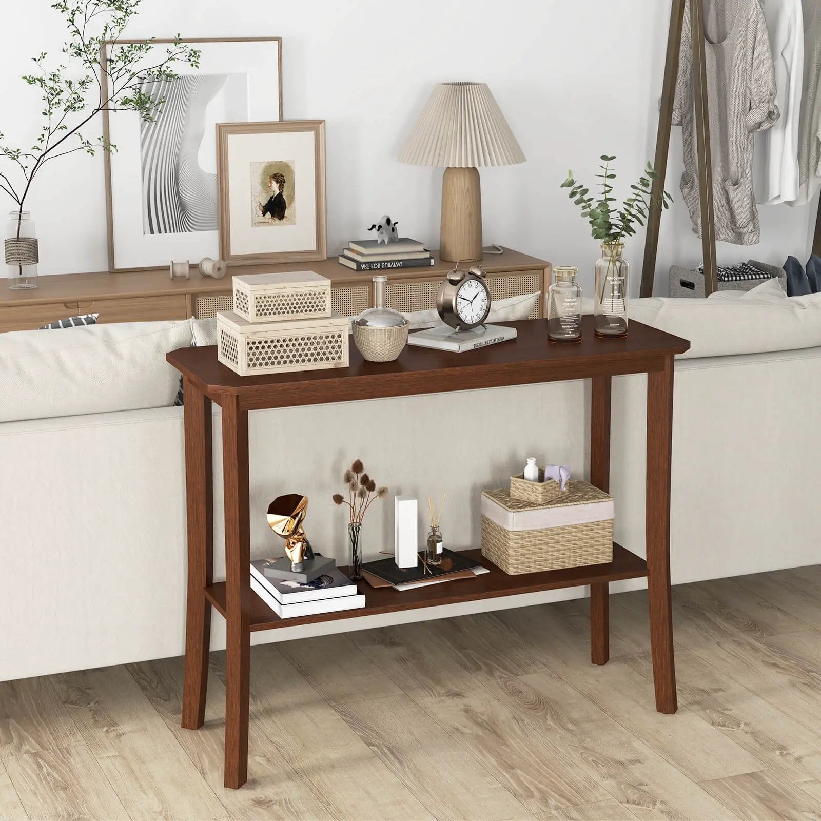 2-Tier Freestanding Wooden Console Table with Open Shelf by DirectDeals