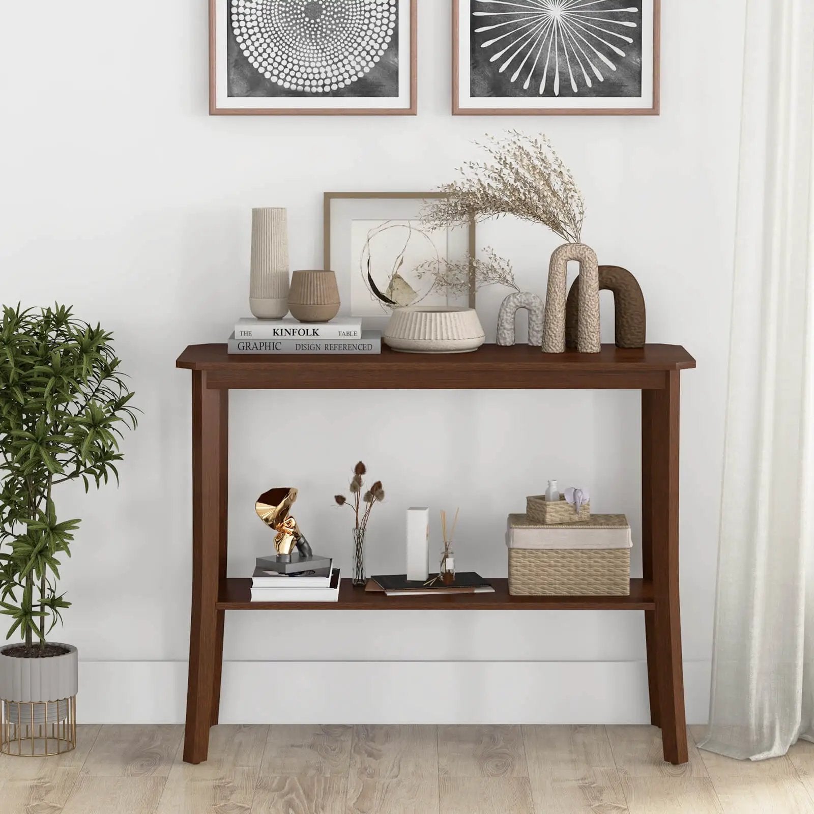2-Tier Freestanding Wooden Console Table with Open Shelf by DirectDeals