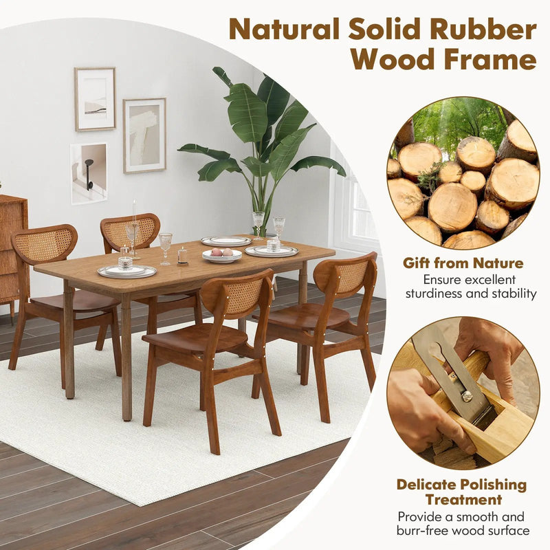 Wooden Dining Chair Set of 2 with Breathable Mesh Cane Backrest-Walnut by DirectDeals