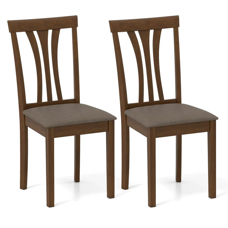 Wooden Dining Chairs Set of 2 with Linen Fabric Upholstered and Rubber Wood Frame-Brown by DirectDeals