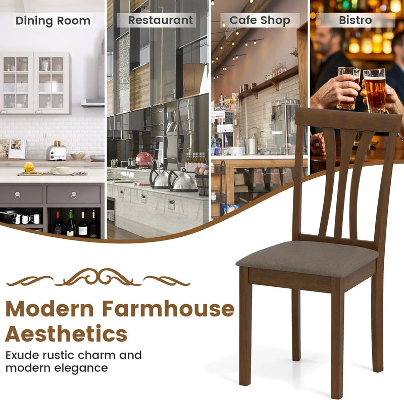 Wooden Dining Chairs Set of 2 with Linen Fabric Upholstered and Rubber Wood Frame-Brown by DirectDeals