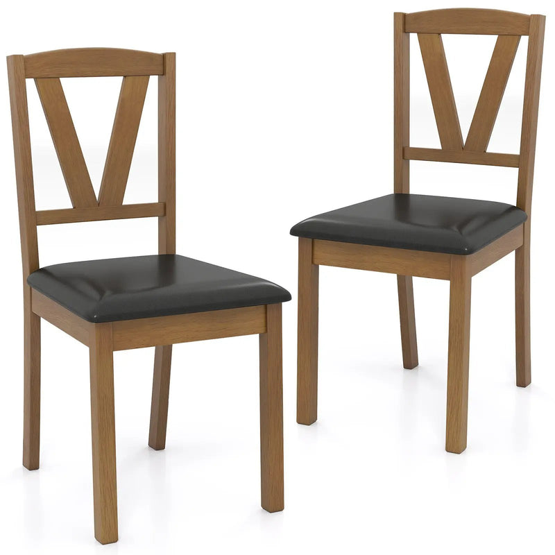 Wooden Dining Chair Set of 2 with PU Leather Upholstered and Rubber Wood Frame-Brown by DirectDeals