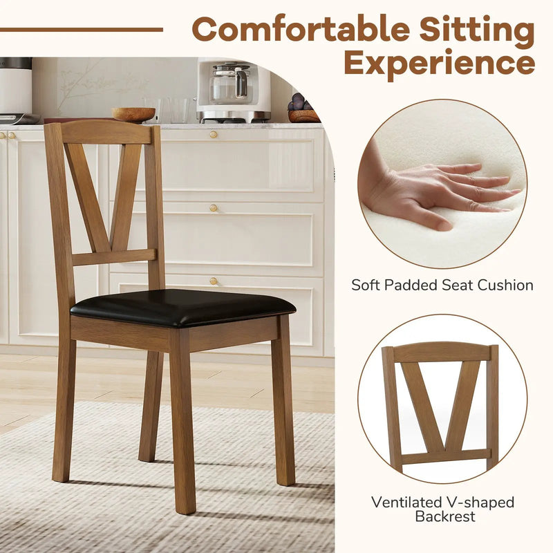 Wooden Dining Chair Set of 2 with PU Leather Upholstered and Rubber Wood Frame-Brown by DirectDeals