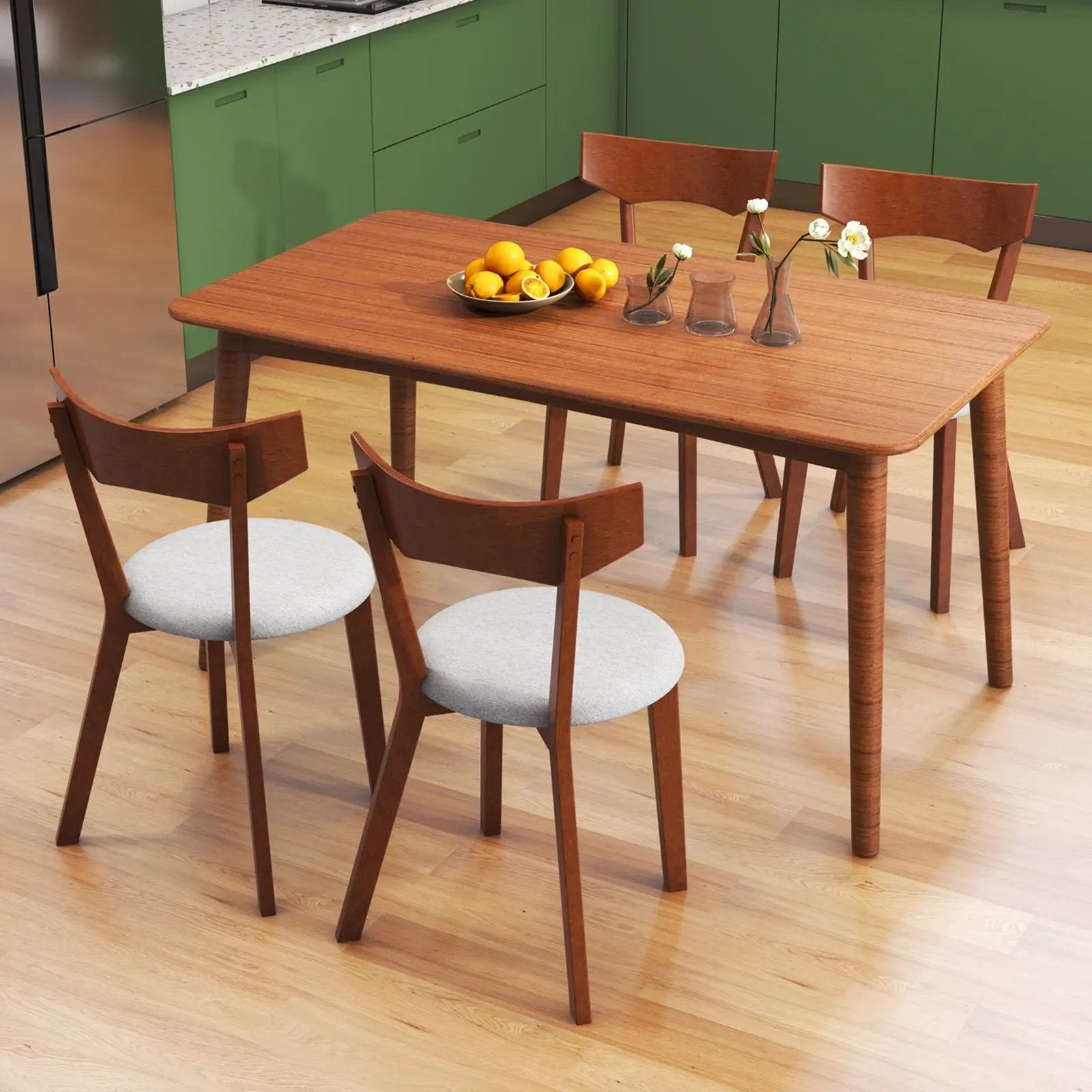 Wooden Dining Chair Set of 2 with Rubber Wood Legs and Padded Seat Cushion by DirectDeals