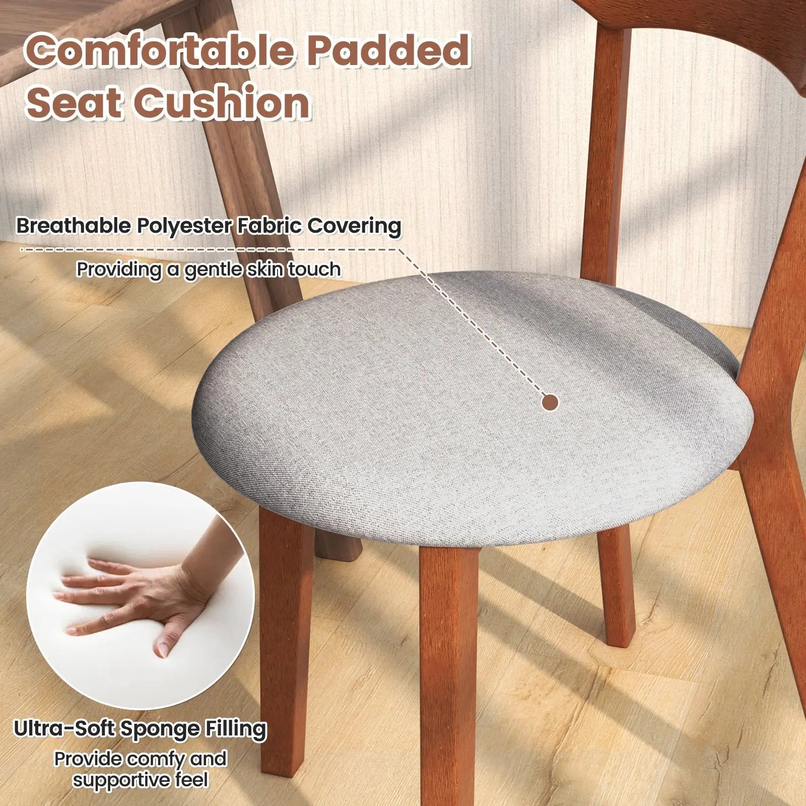 Wooden Dining Chair Set of 2 with Rubber Wood Legs and Padded Seat Cushion by DirectDeals