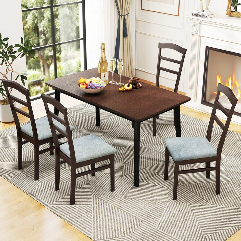 Wooden Dining Chair Set of 2 Linen Fabric Upholstered Kitchen Chairs Farmhouse Side Accent Chairs by DirectDeals