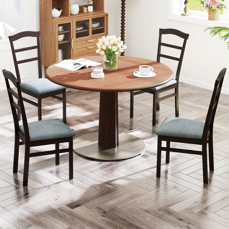 Wooden Dining Chair Set of 2 Linen Fabric Upholstered Kitchen Chairs Farmhouse Side Accent Chairs by DirectDeals