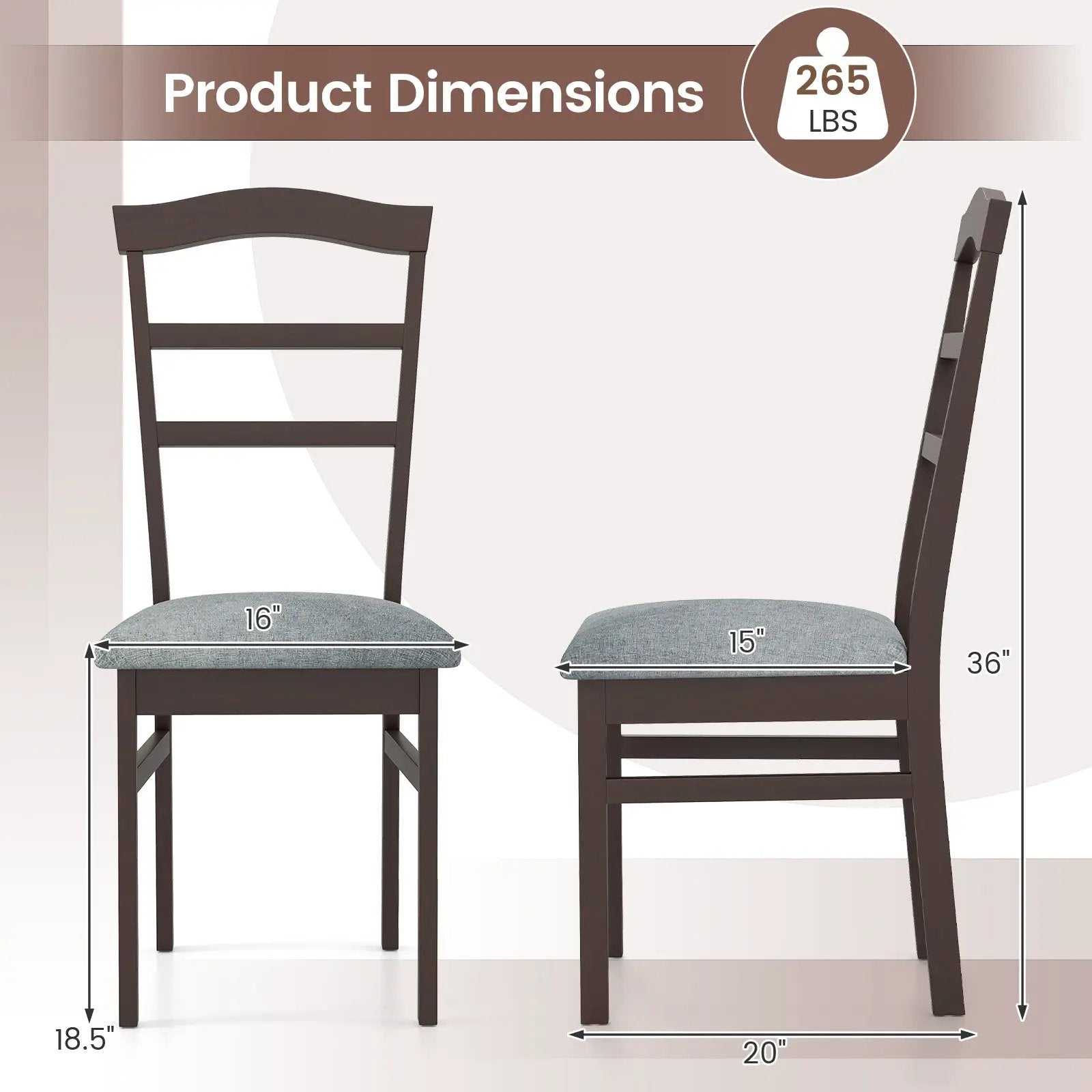 Wooden Dining Chair Set of 2 Linen Fabric Upholstered Kitchen Chairs Farmhouse Side Accent Chairs by DirectDeals