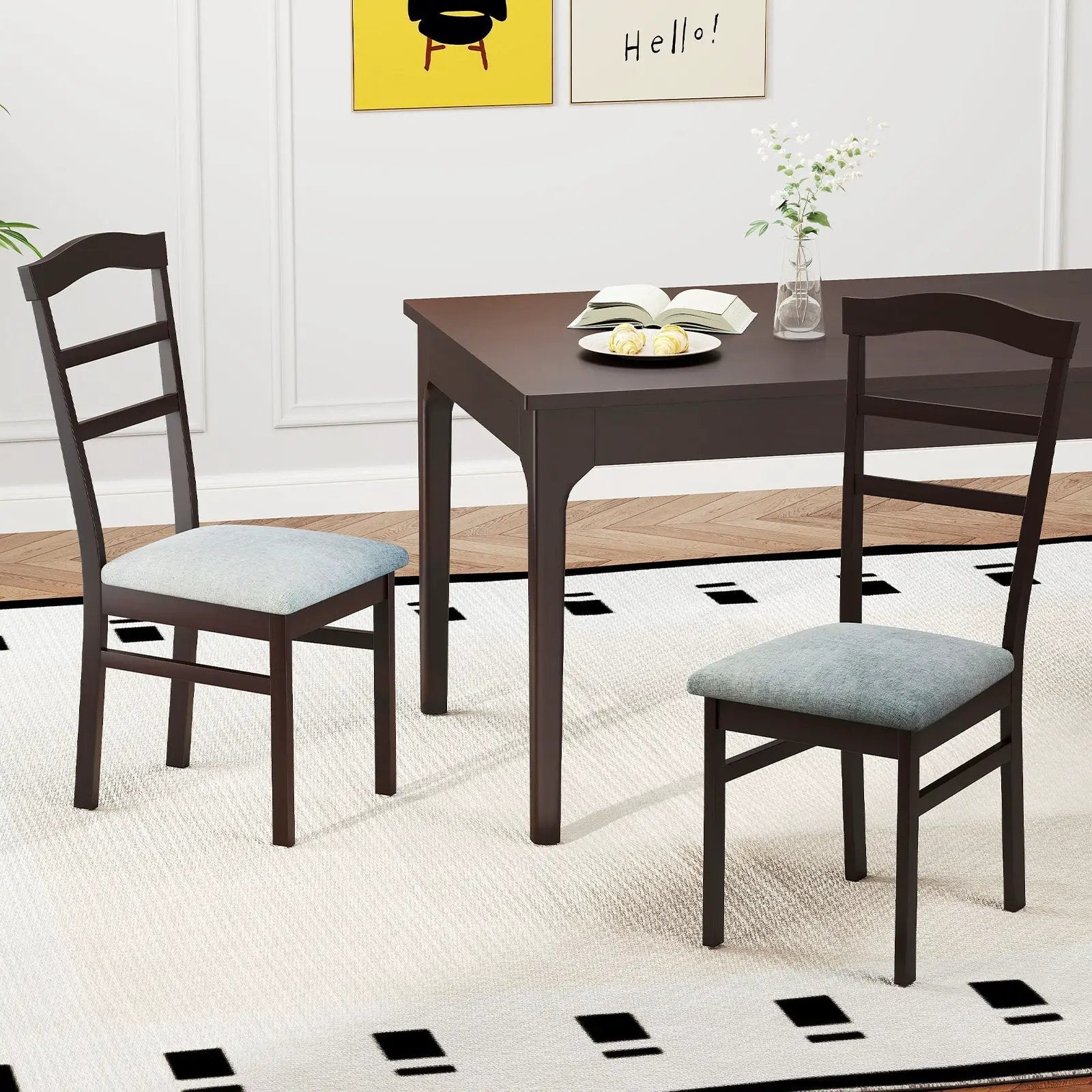 Wooden Dining Chair Set of 2 Linen Fabric Upholstered Kitchen Chairs Farmhouse Side Accent Chairs by DirectDeals