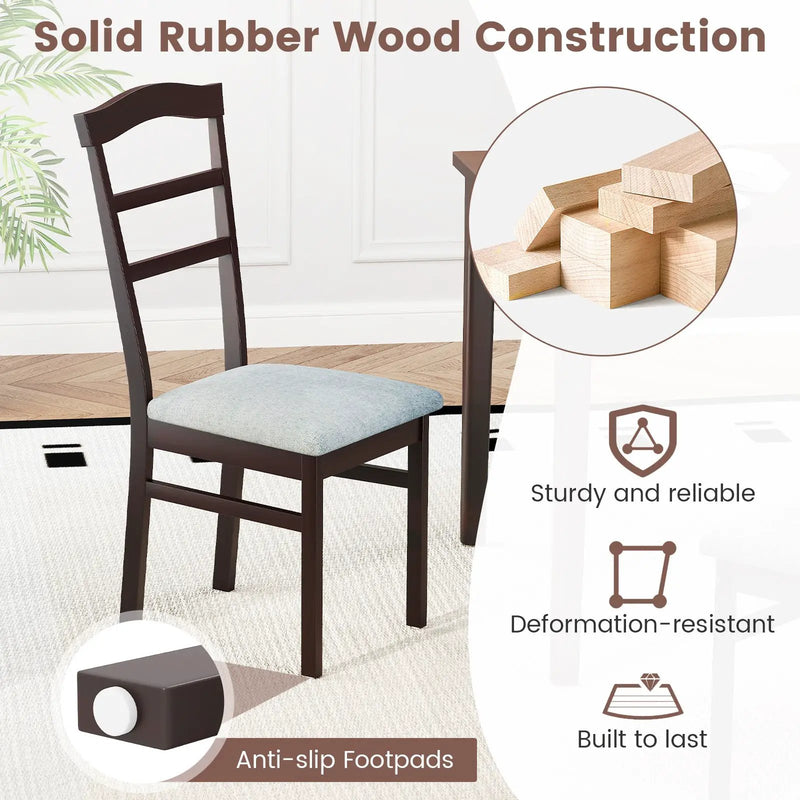 Wooden Dining Chair Set of 2 Linen Fabric Upholstered Kitchen Chairs Farmhouse Side Accent Chairs by DirectDeals