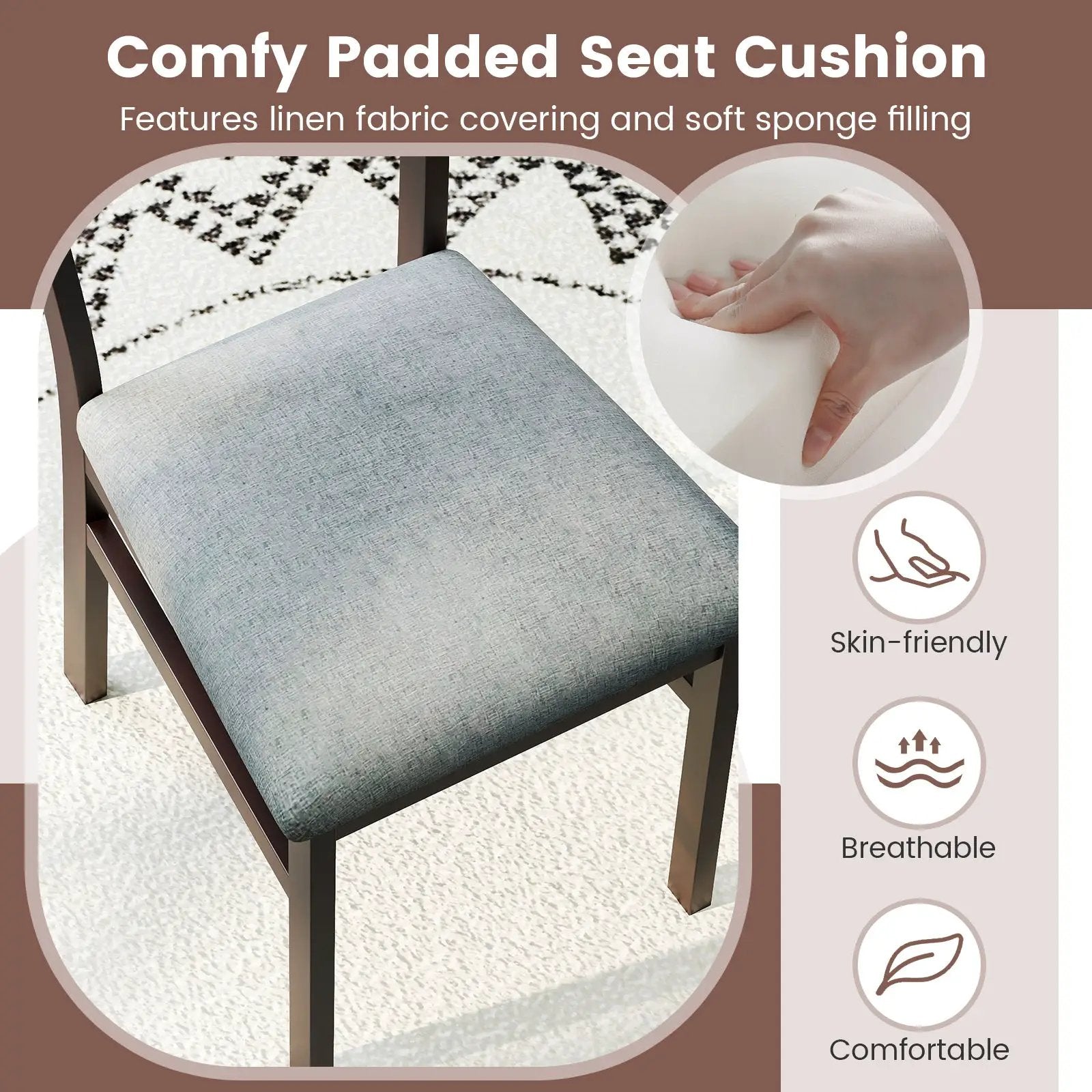 Wooden Dining Chair Set of 2 Linen Fabric Upholstered Kitchen Chairs Farmhouse Side Accent Chairs by DirectDeals