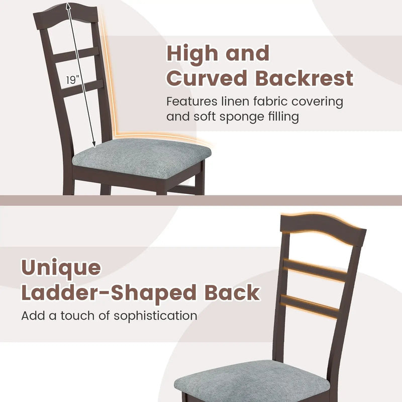Wooden Dining Chair Set of 2 Linen Fabric Upholstered Kitchen Chairs Farmhouse Side Accent Chairs by DirectDeals