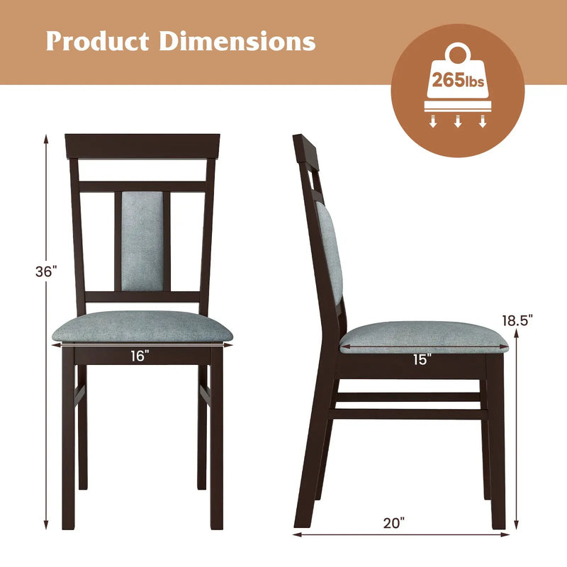 Wooden Dining Chair Set of 2 Linen Fabric Upholstered Kitchen Chairs with Rubber Wood Frame by DirectDeals