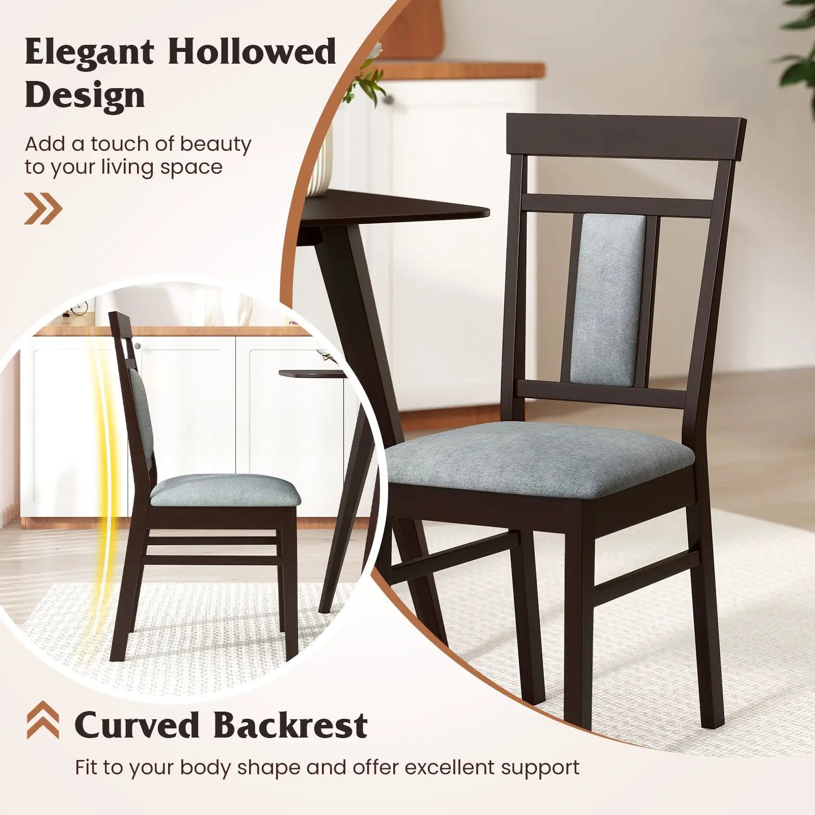 Wooden Dining Chair Set of 2 Linen Fabric Upholstered Kitchen Chairs with Rubber Wood Frame by DirectDeals