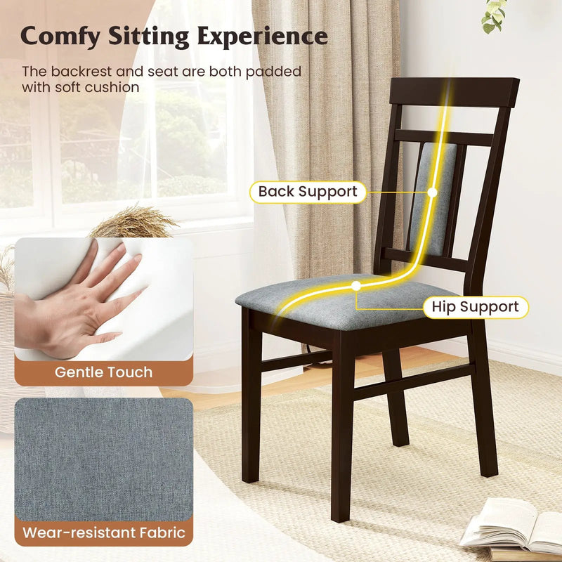 Wooden Dining Chair Set of 2 Linen Fabric Upholstered Kitchen Chairs with Rubber Wood Frame by DirectDeals