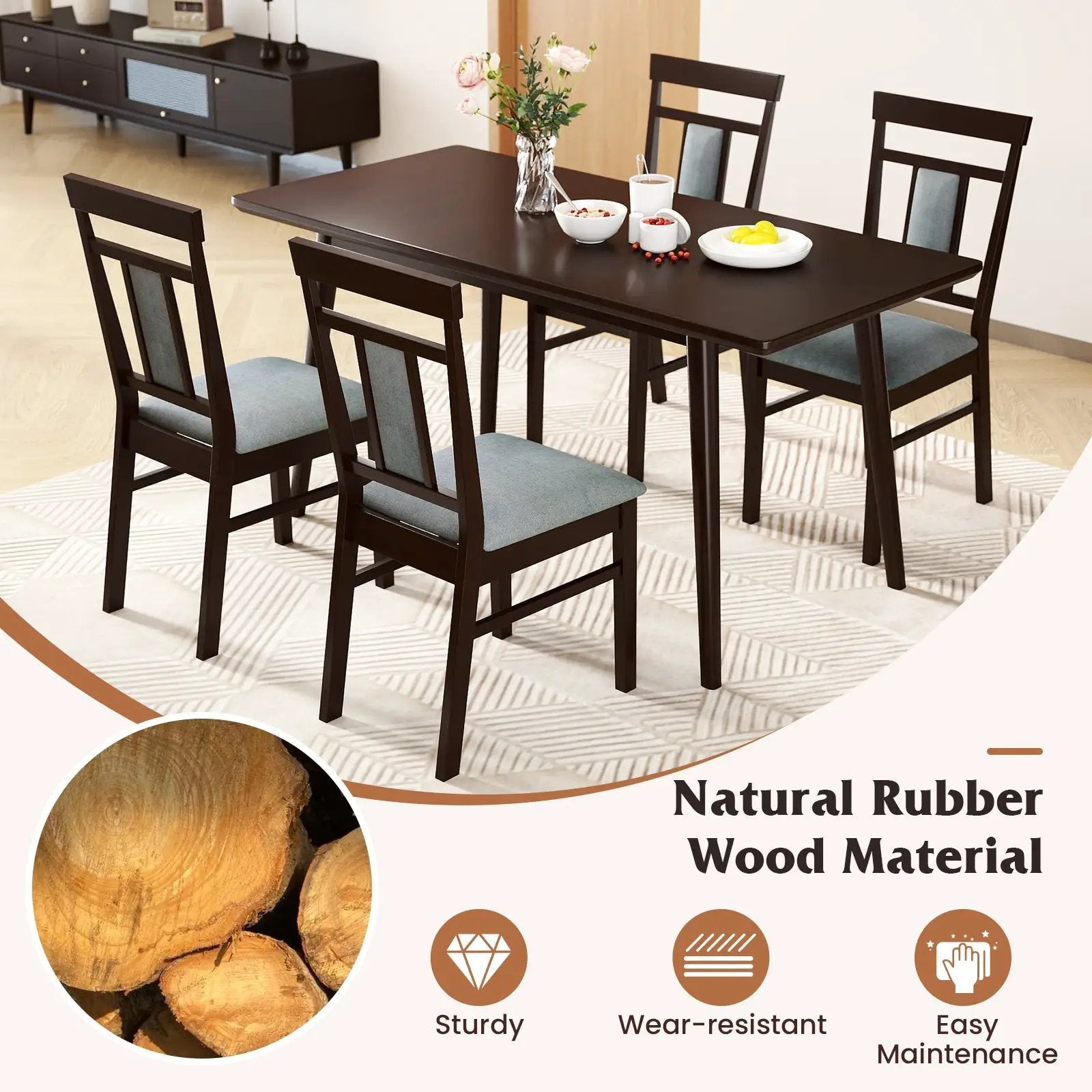 Wooden Dining Chair Set of 2 Linen Fabric Upholstered Kitchen Chairs with Rubber Wood Frame by DirectDeals