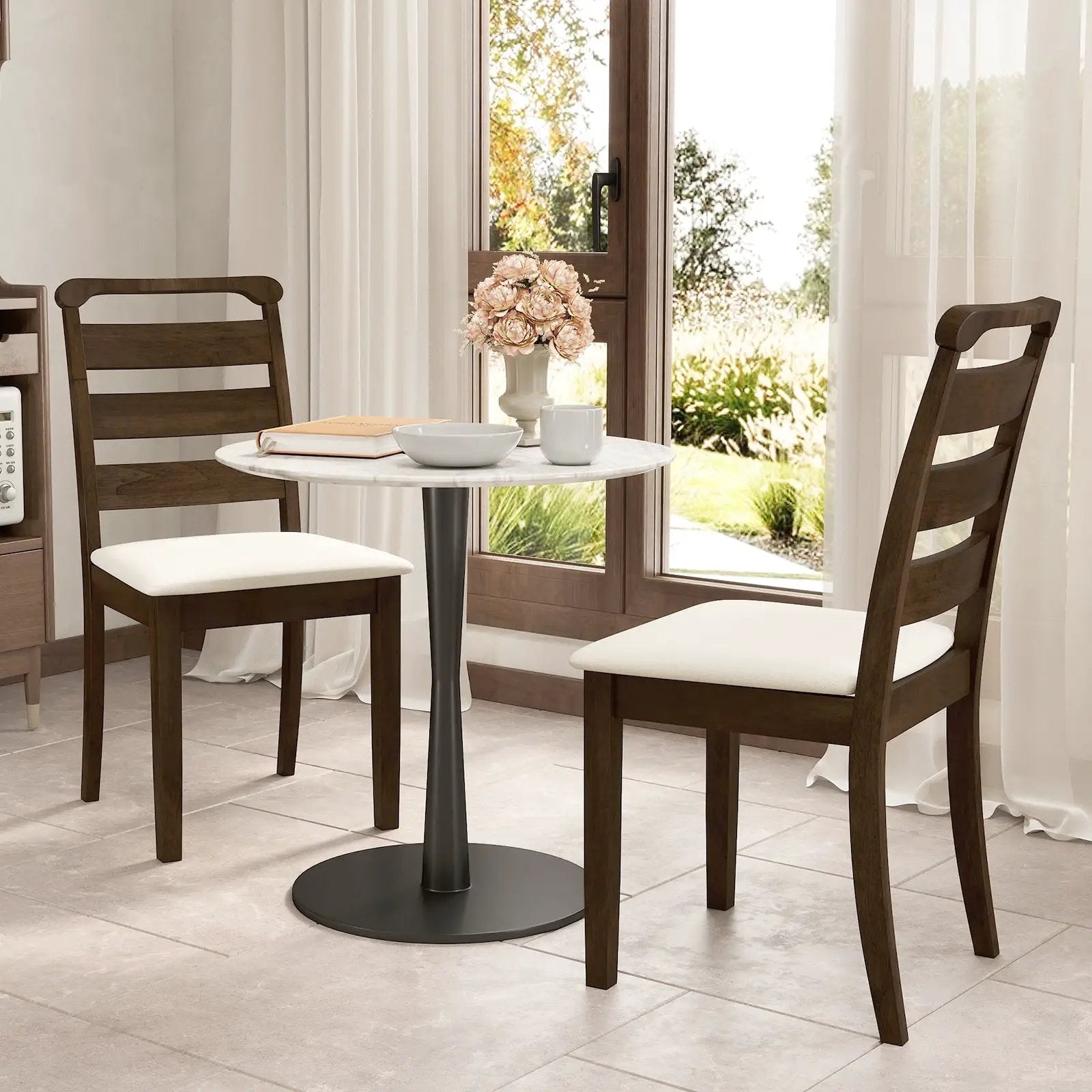 Polyester Upholstered Wooden Dining Chair Set of 2-Walnut by DirectDeals