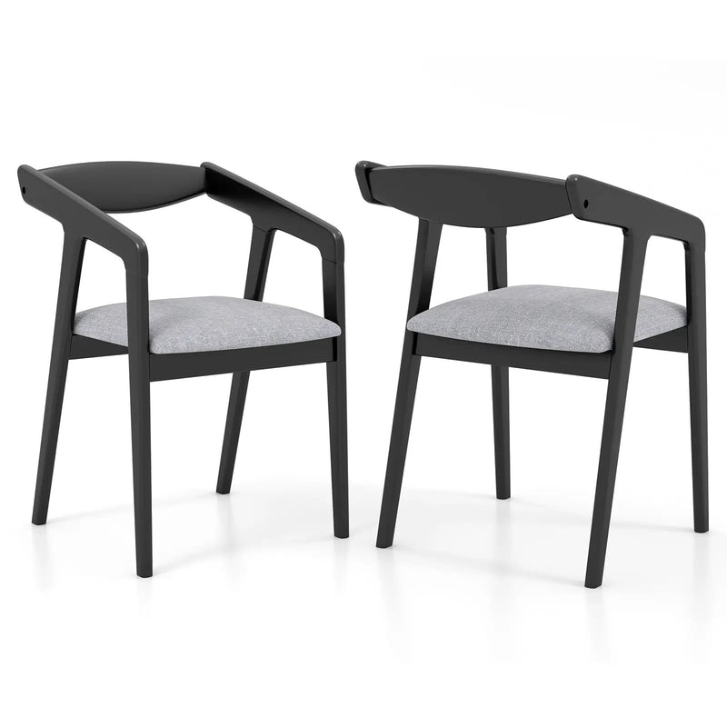 Wooden Dining Chair Set of 2 with Rubber Wood Frame Armrests and Padded Cushion-black by DirectDeals