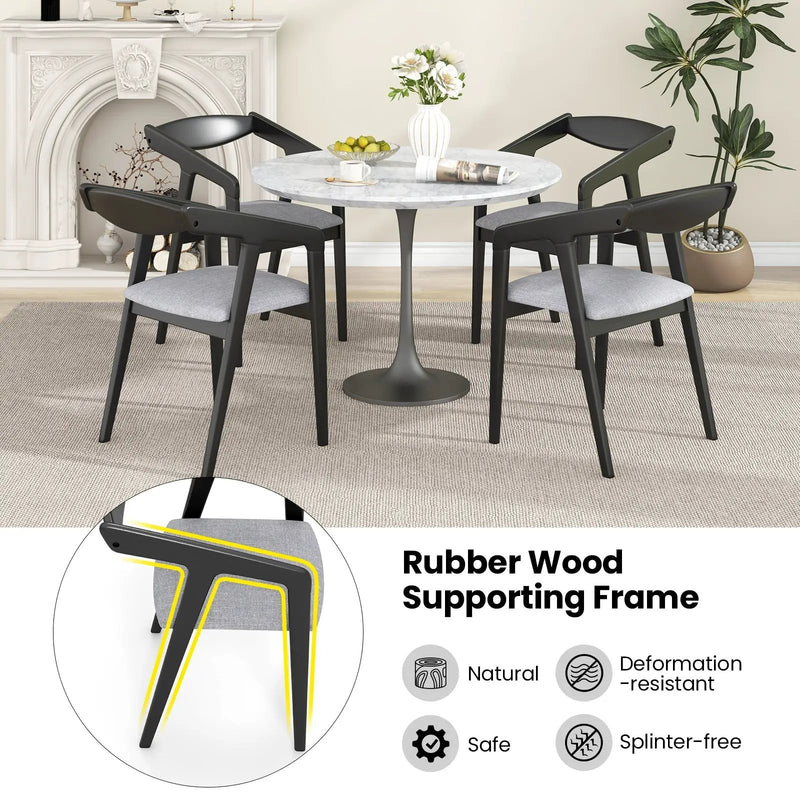 Wooden Dining Chair Set of 2 with Rubber Wood Frame Armrests and Padded Cushion-black by DirectDeals