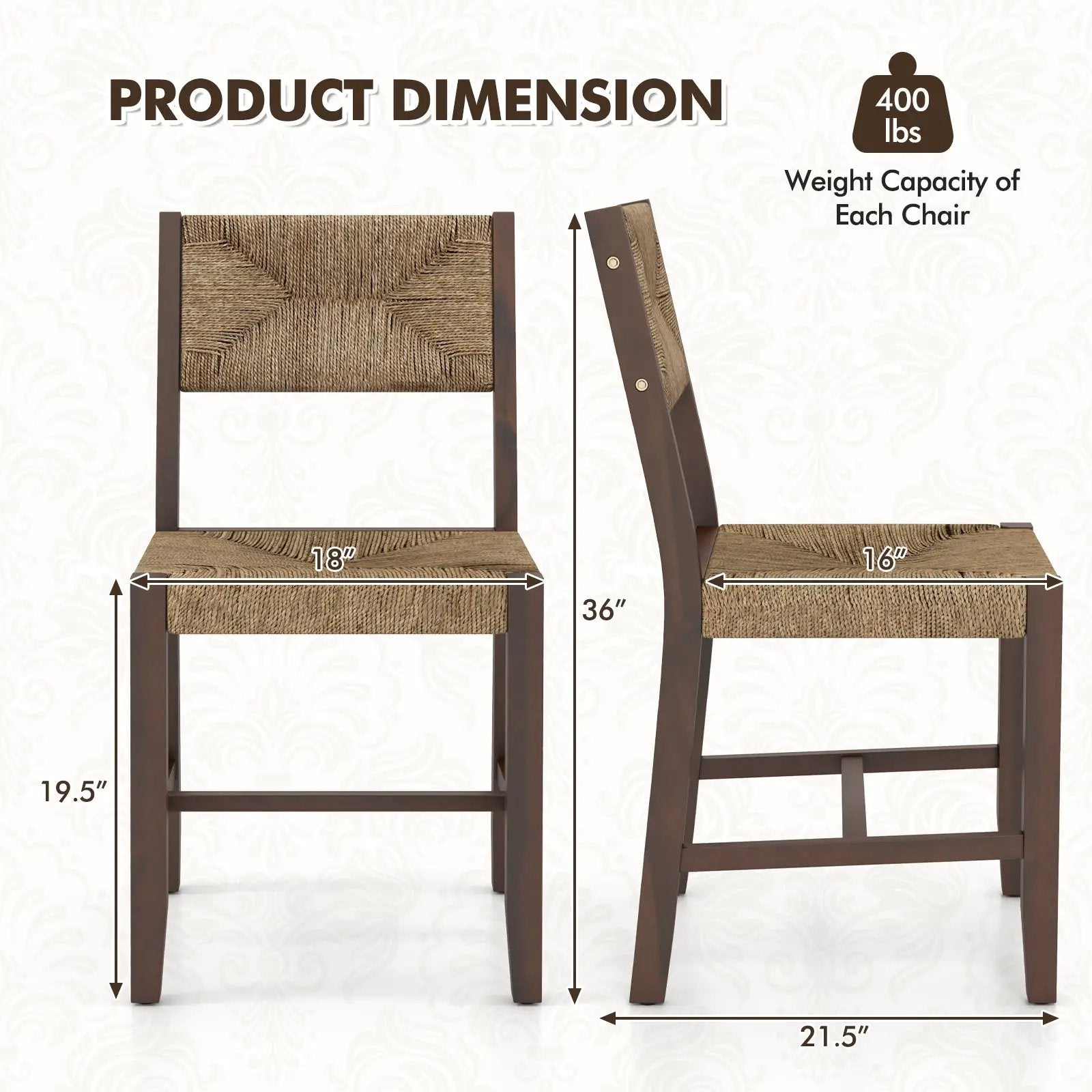 Wooden Dining Chair Set of 2 for Kitchen Dining Room-Brown by DirectDeals