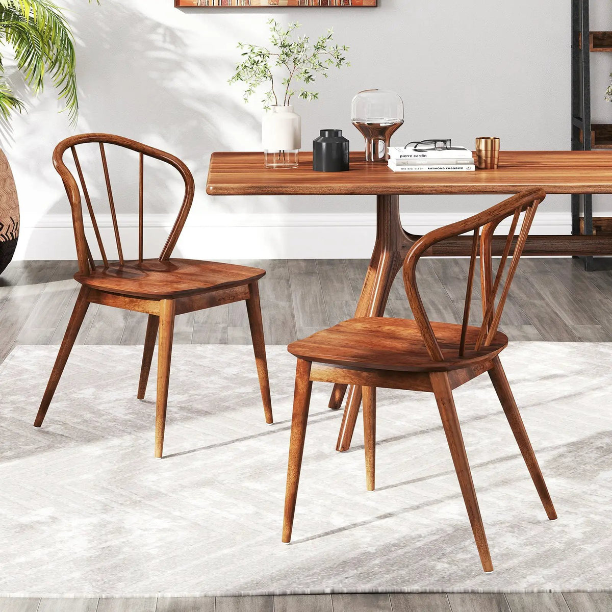 Wooden Dining Chair Set of 2 with High Spindle Back and Wide Seat by DirectDeals