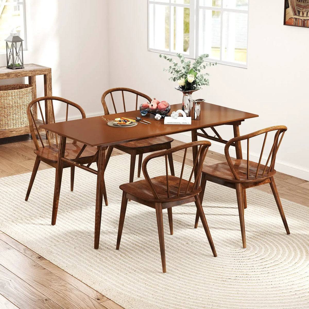 Wooden Dining Chair Set of 2 with High Spindle Back and Wide Seat by DirectDeals