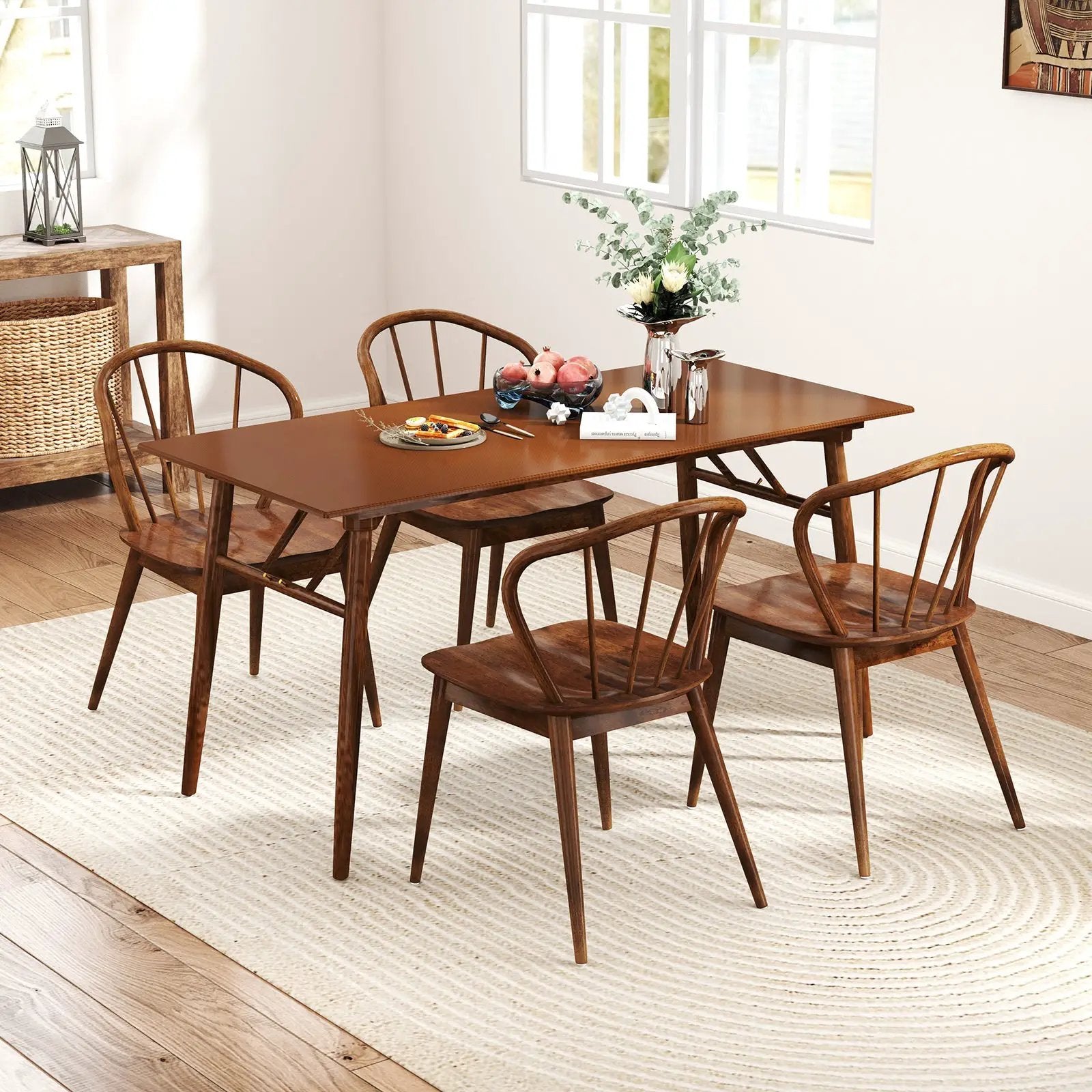 Wooden Dining Chair Set of 2 with High Spindle Back and Wide Seat by DirectDeals