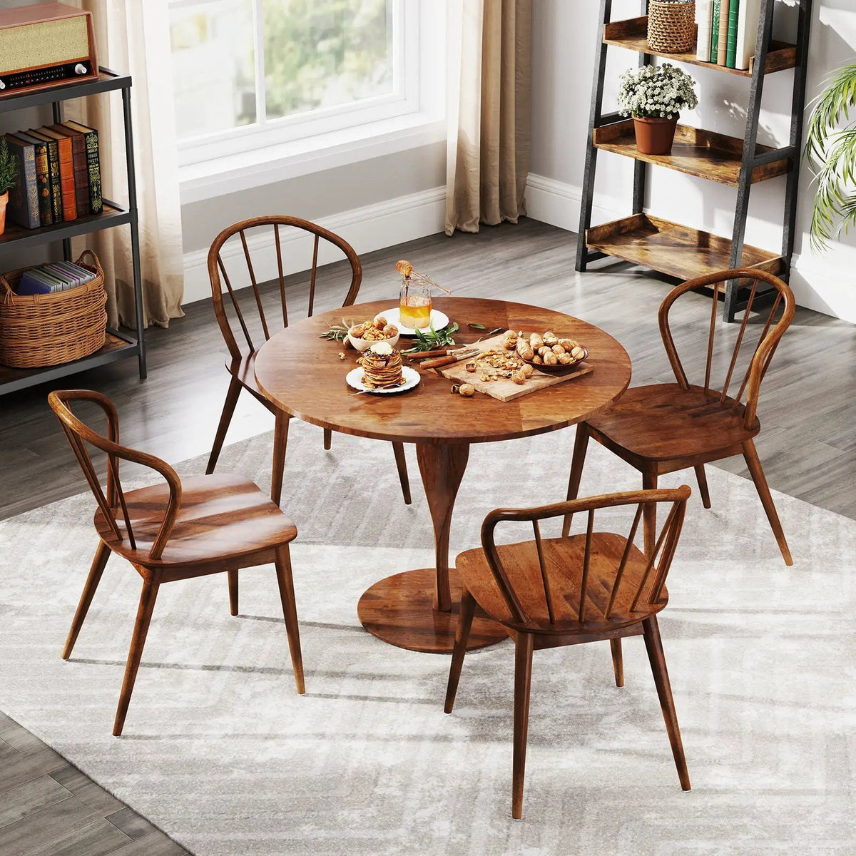 Wooden Dining Chair Set of 2 with High Spindle Back and Wide Seat by DirectDeals