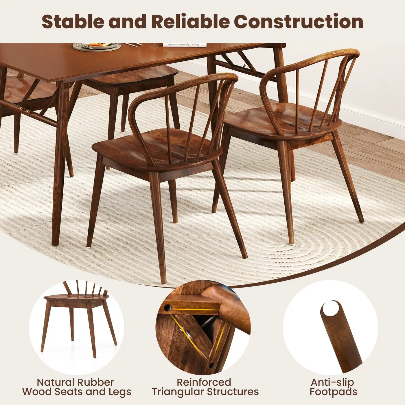 Wooden Dining Chair Set of 2 with High Spindle Back and Wide Seat by DirectDeals