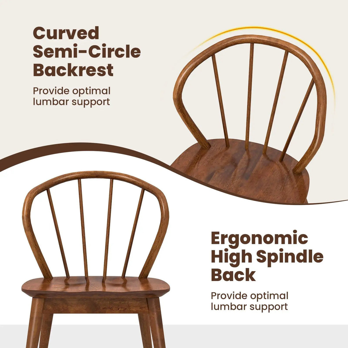 Wooden Dining Chair Set of 2 with High Spindle Back and Wide Seat by DirectDeals