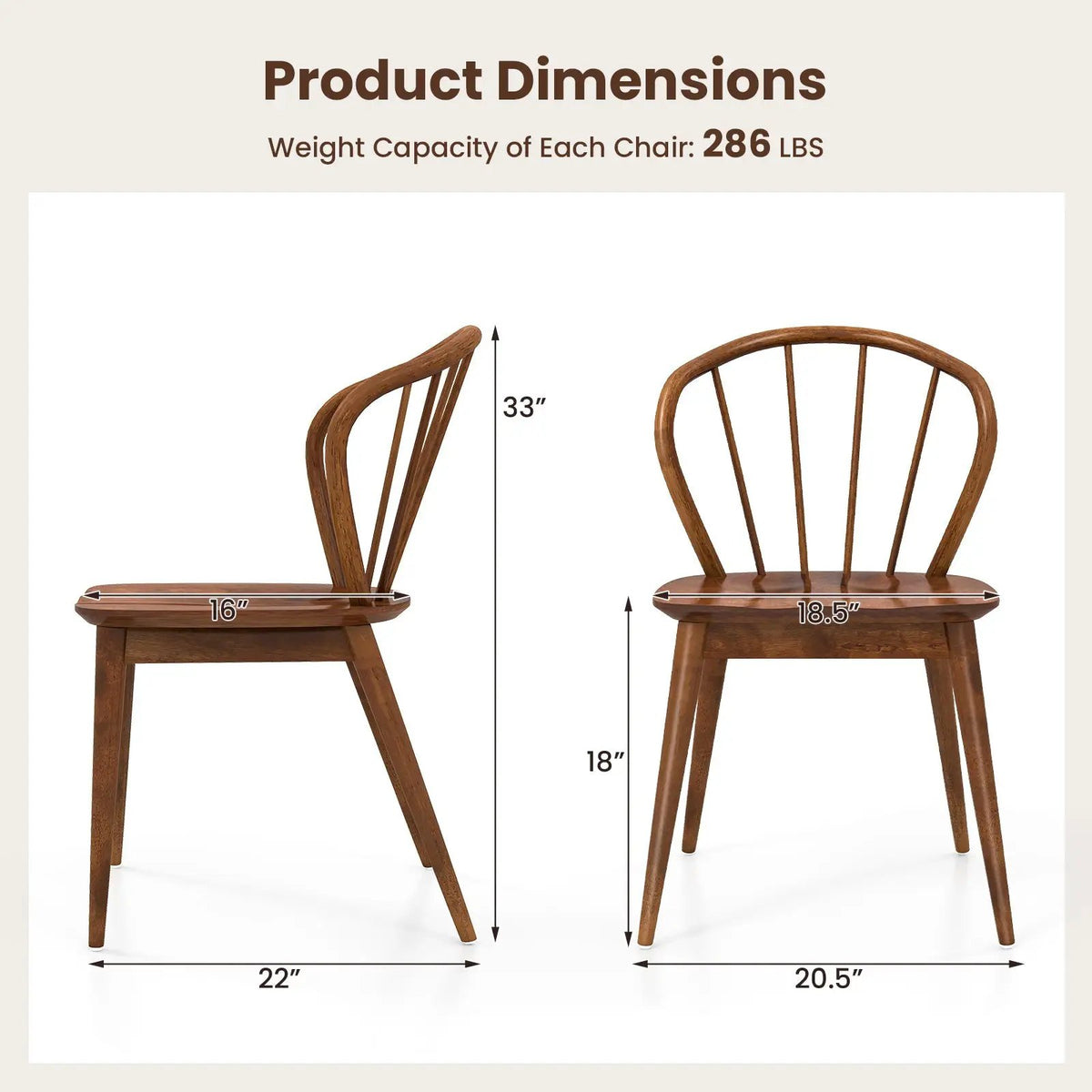 Wooden Dining Chair Set of 2 with High Spindle Back and Wide Seat by DirectDeals