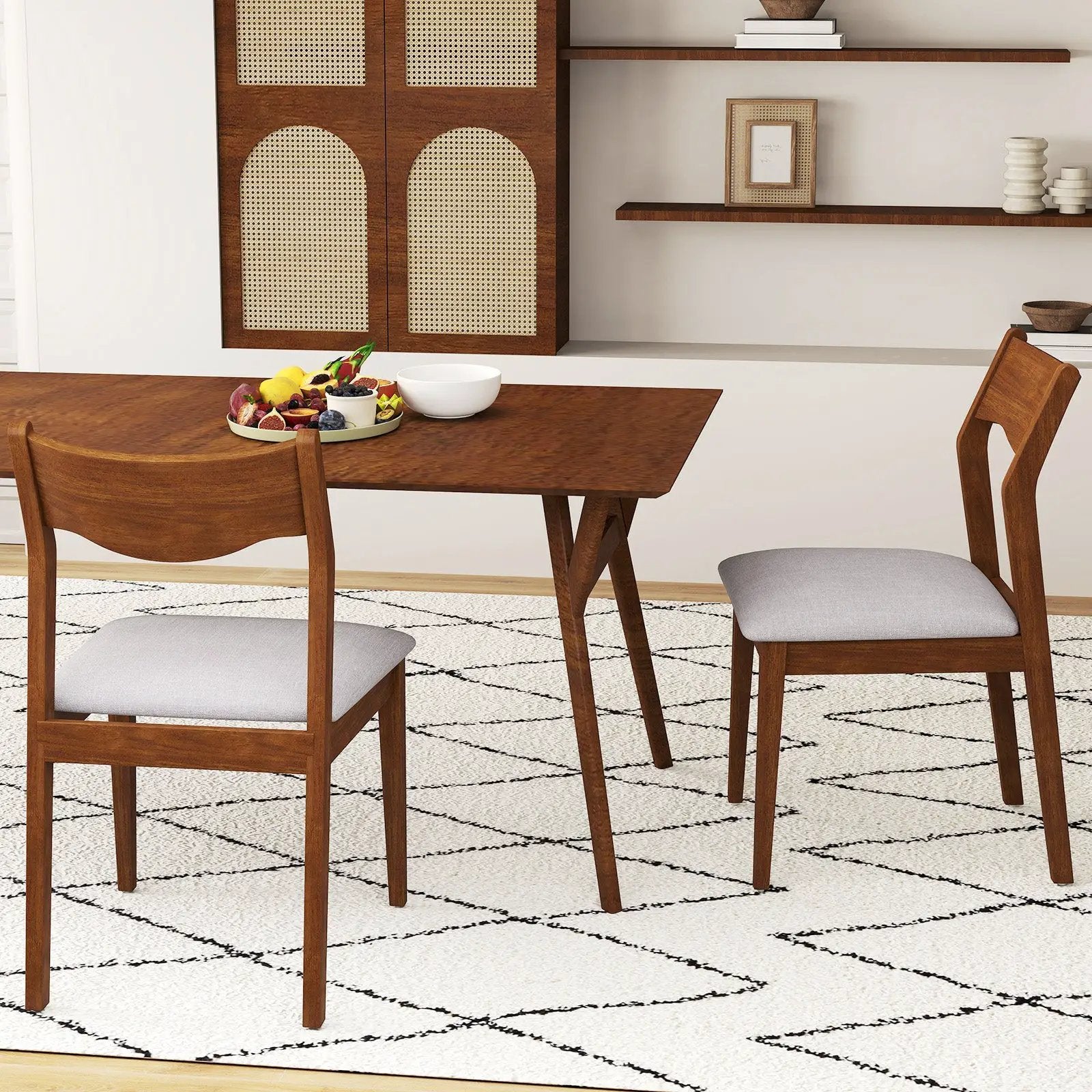 Wooden Dining Chair Set of 2 with Rubber Wood Frame and Wide Padded Seat-Walnut by DirectDeals
