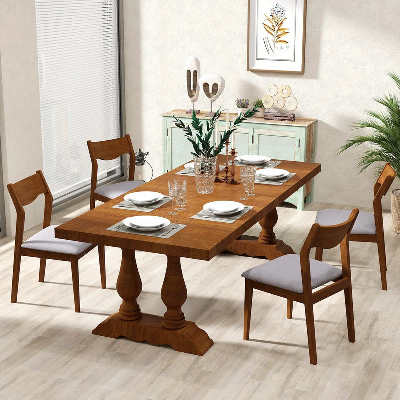 Wooden Dining Chair Set of 2 with Rubber Wood Frame and Wide Padded Seat-Walnut by DirectDeals