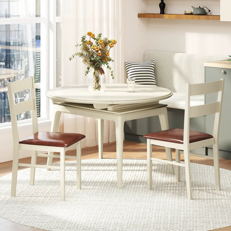 Wooden Dining Chair Set of 2 PU Leather Upholstered Kitchen Armless Chairs-White by DirectDeals