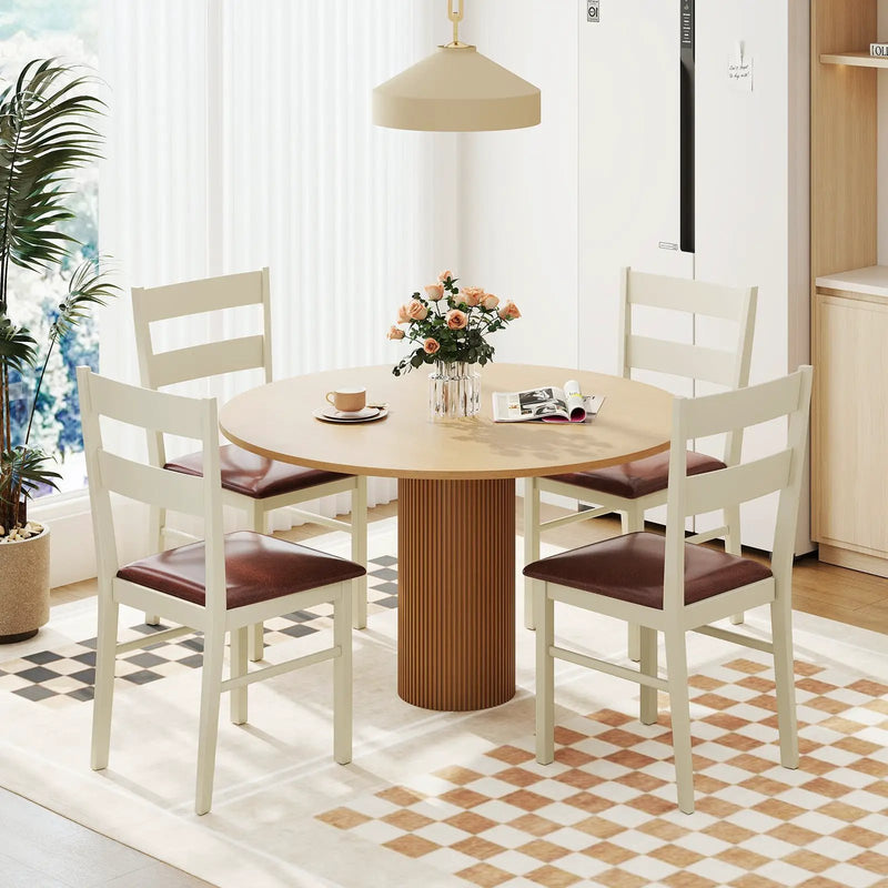Wooden Dining Chair Set of 2 PU Leather Upholstered Kitchen Armless Chairs-White by DirectDeals
