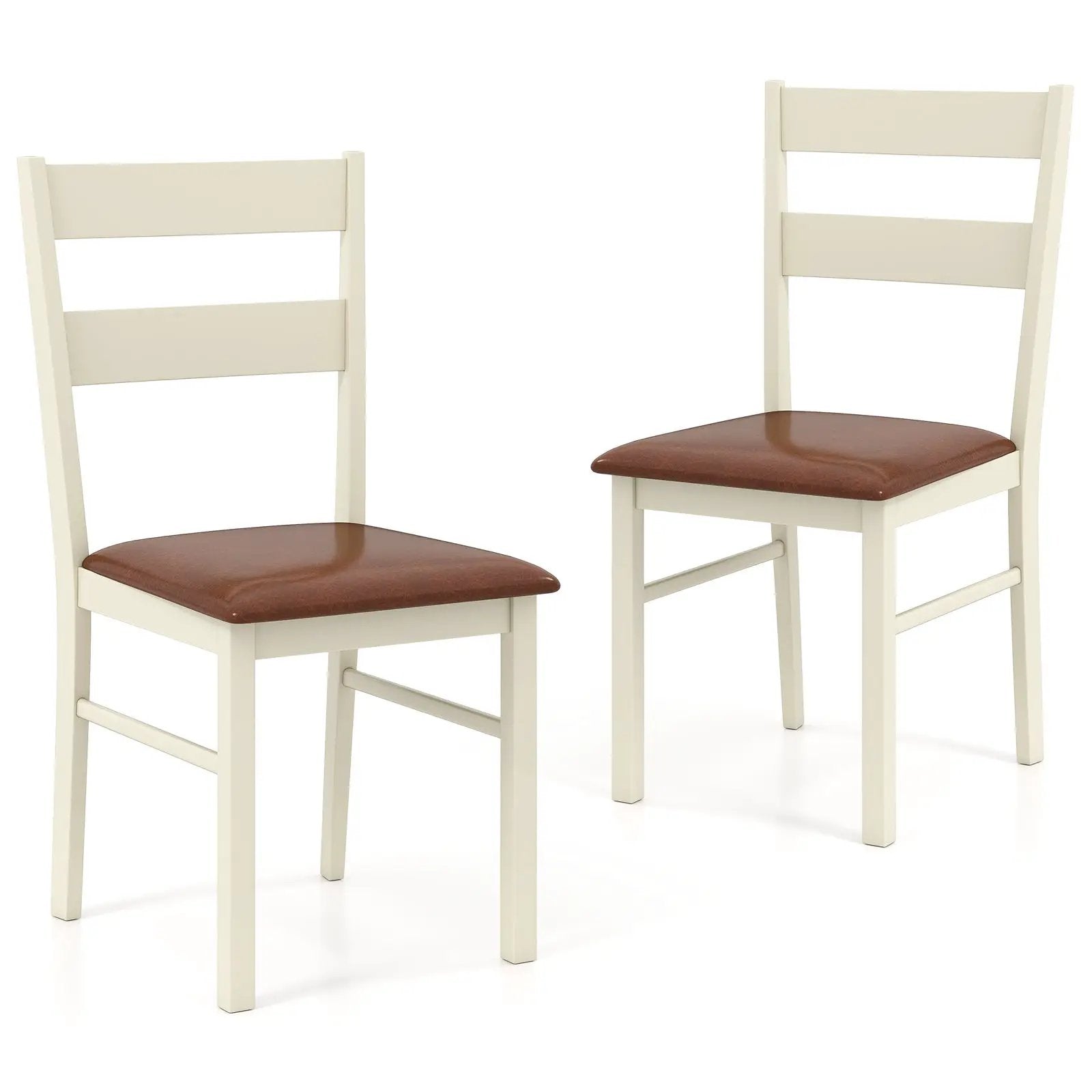 Wooden Dining Chair Set of 2 PU Leather Upholstered Kitchen Armless Chairs-White by DirectDeals