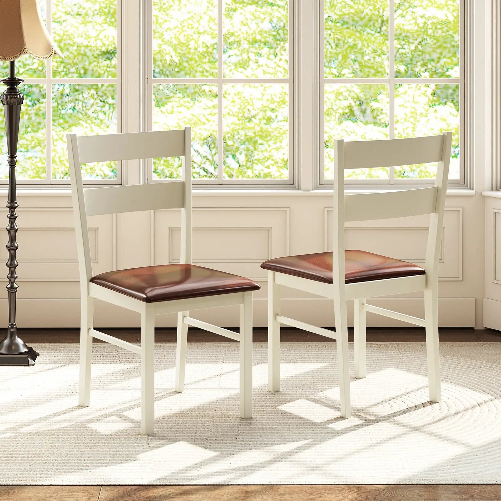 Wooden Dining Chair Set of 2 PU Leather Upholstered Kitchen Armless Chairs-White by DirectDeals