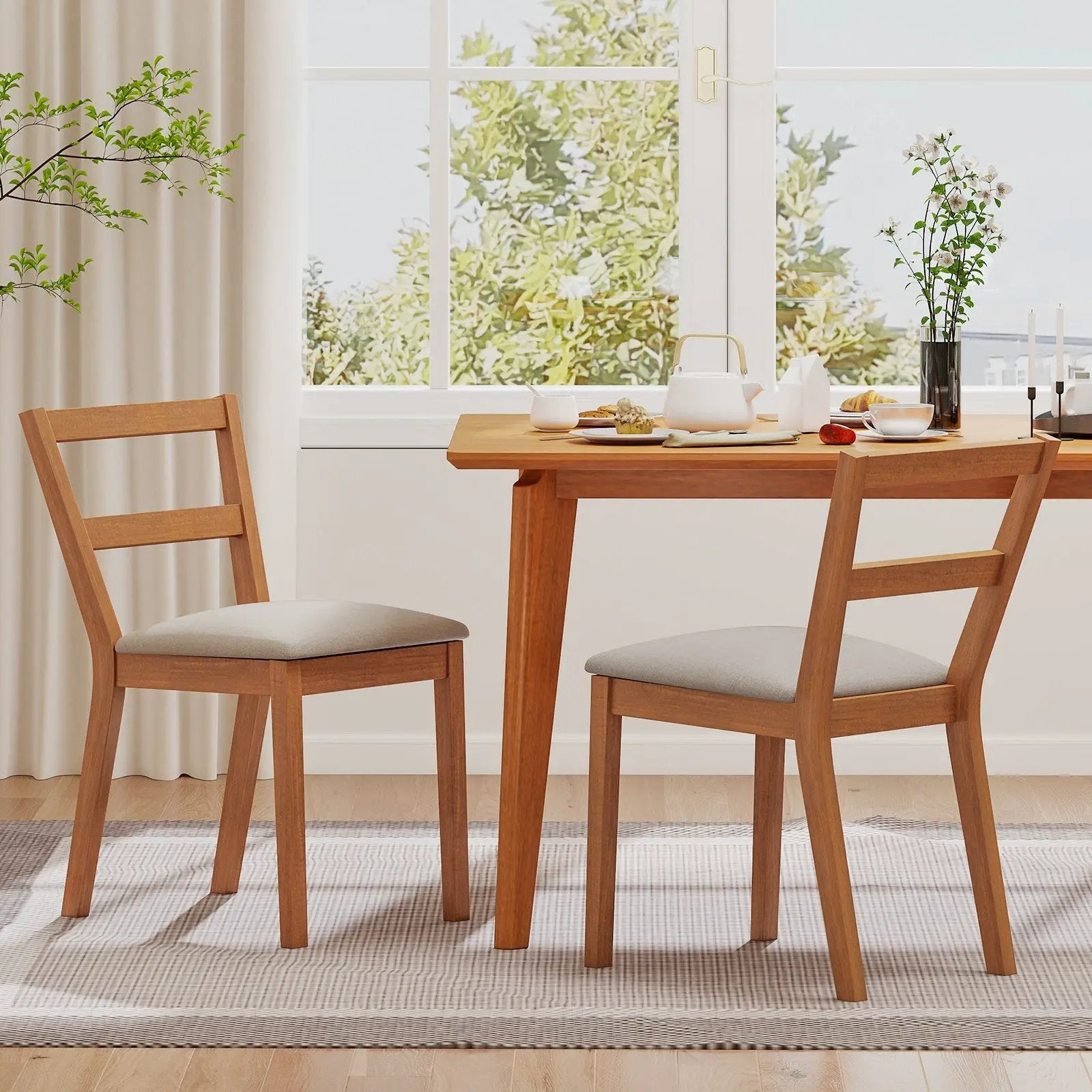Wooden Dining Chair Set of 2 Farmhouse Kitchen Chair with Upholstered Seat-Brown by DirectDeals