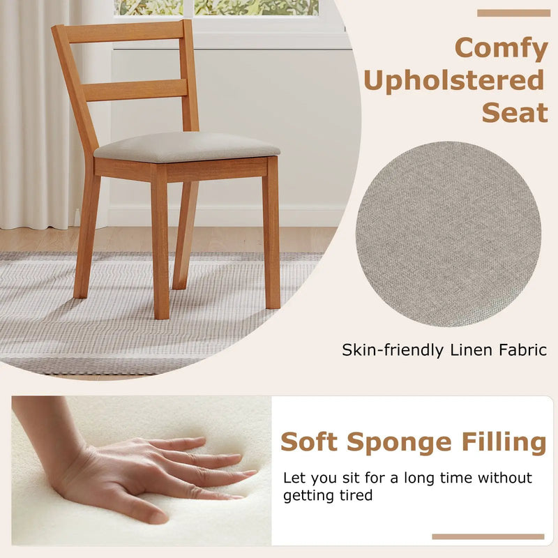 Wooden Dining Chair Set of 2 Farmhouse Kitchen Chair with Upholstered Seat-Brown by DirectDeals