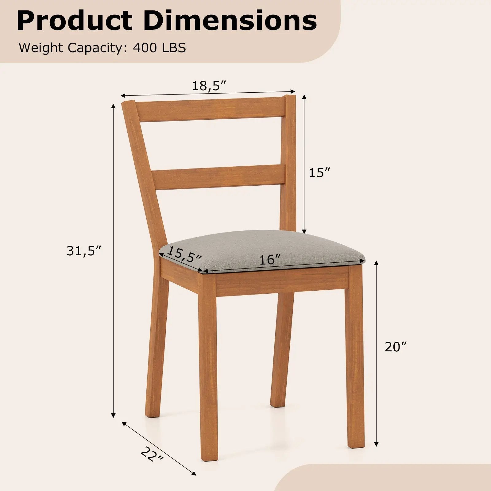 Wooden Dining Chair Set of 2 Farmhouse Kitchen Chair with Upholstered Seat-Brown by DirectDeals